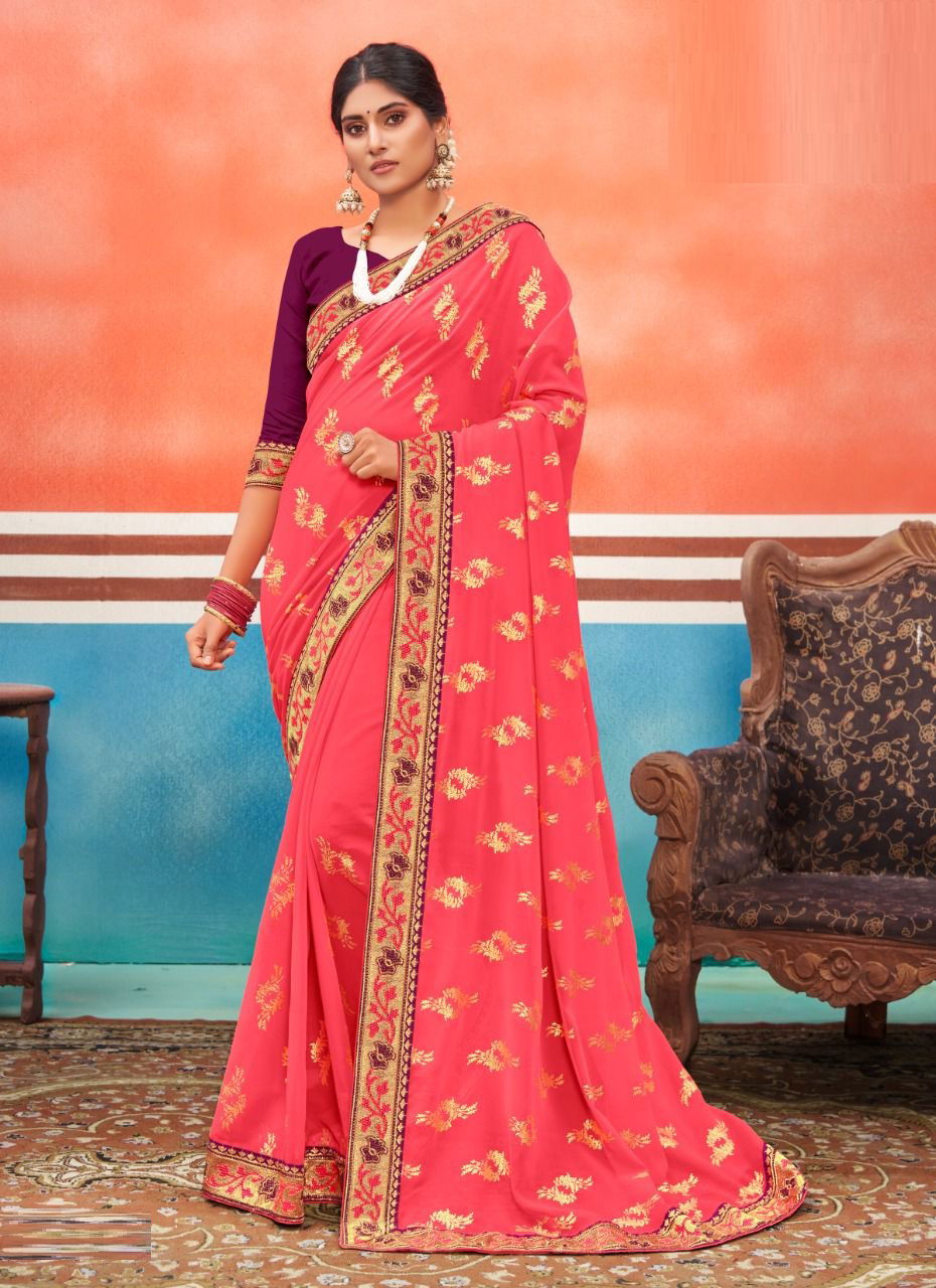 Saroj Panch Ratna Festive Wear Georgette With Foil Butta And Border Saree Collection